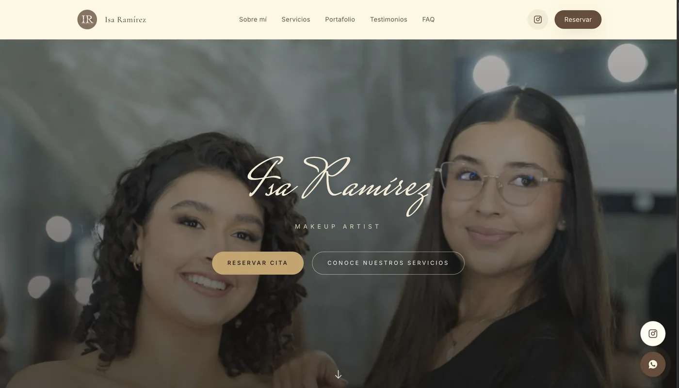 Sitio web de Isa Ramírez Makeup, vista de escritorio