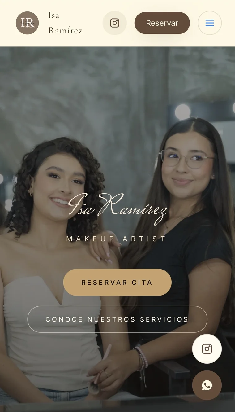 Sitio web de Isa Ramírez Makeup en versión móvil