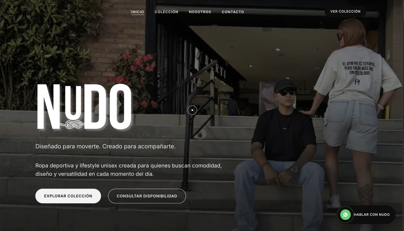 Sitio web de NUDO, marca de ropa deportiva, vista de escritorio