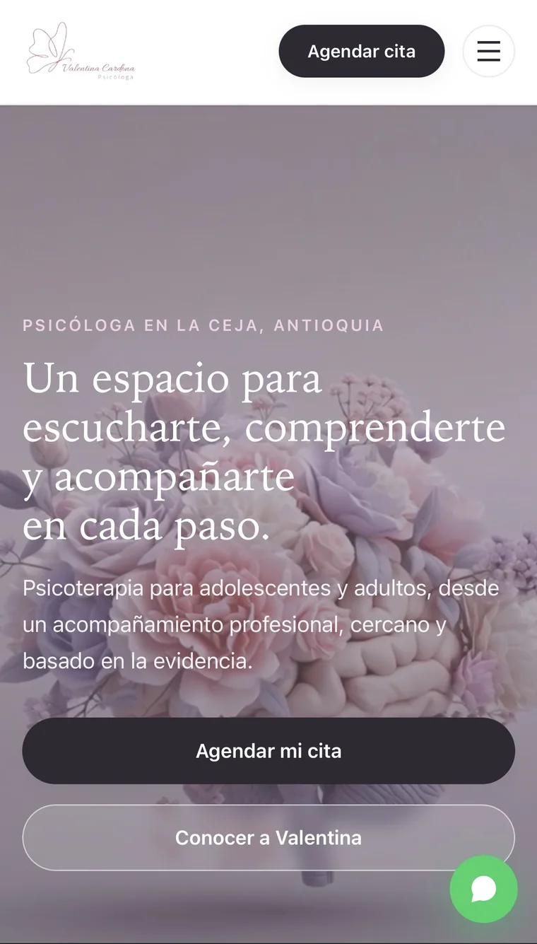 Sitio web de la psicóloga Valentina Cardona en versión móvil